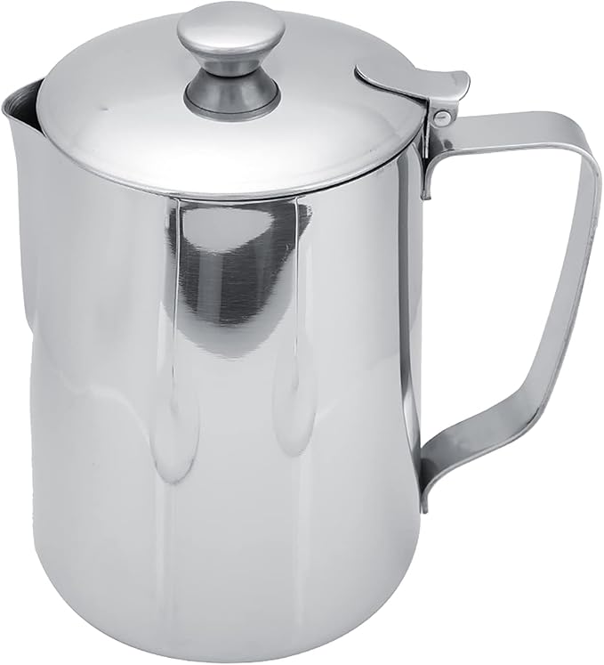 Stainless Steel Milk Frothing Pitcher, Stainless Steel Coffee Cup Mug Milk Frothing Pitcher Jug with Lid for Latte Coffee Art for Office Kitchen with handle(1000ML)