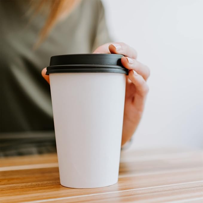 Smygoods White Disposable Paper Coffee Cups with Lids (16 OZ, 100 Count) For Hot Beverages, Tea, Espresso, Cocoa - To Go Drink Containers, Café & Office
