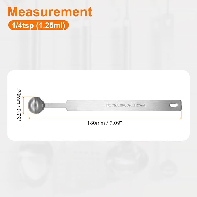 HARFINGTON Single Measuring Spoon 1/4tsp (1.25ml) Teaspoon/Tablespoon 430 Stainless Steel Single Tiny Square Bowl Measuring Spoon Long Handle Measure Scoop