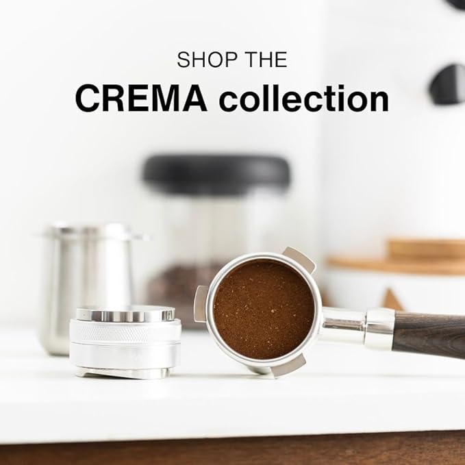Crema Coffee Products 58mm Bottomless Naked Portafilter | Compatible with 54mm Breville Machines | Includes Double Shot Filter Basket | Matte Black
