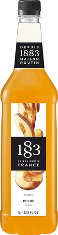 1883 Peach Syrup for Drinks, Made in France, 1 Liter Plastic Bottle