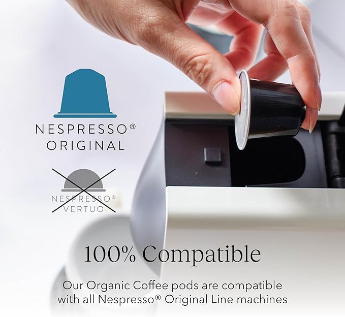 Cru Kafe Colombian USDA Organic Espresso Coffee Capsules (50 Pods) Fairtrade Coffee Pods Compatible with Nespresso Original Line and Pixie Machines