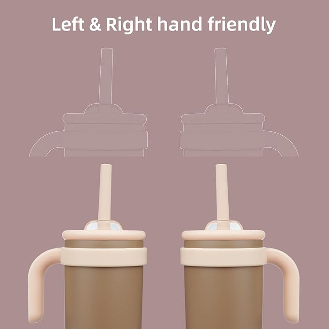18 oz Tumbler with Side Handle, Insulated Water Bottle with Straw and 2 in 1 Lid, Stainless Steel Cup Travel Coffee Mug for Sports Office Gym,Brown