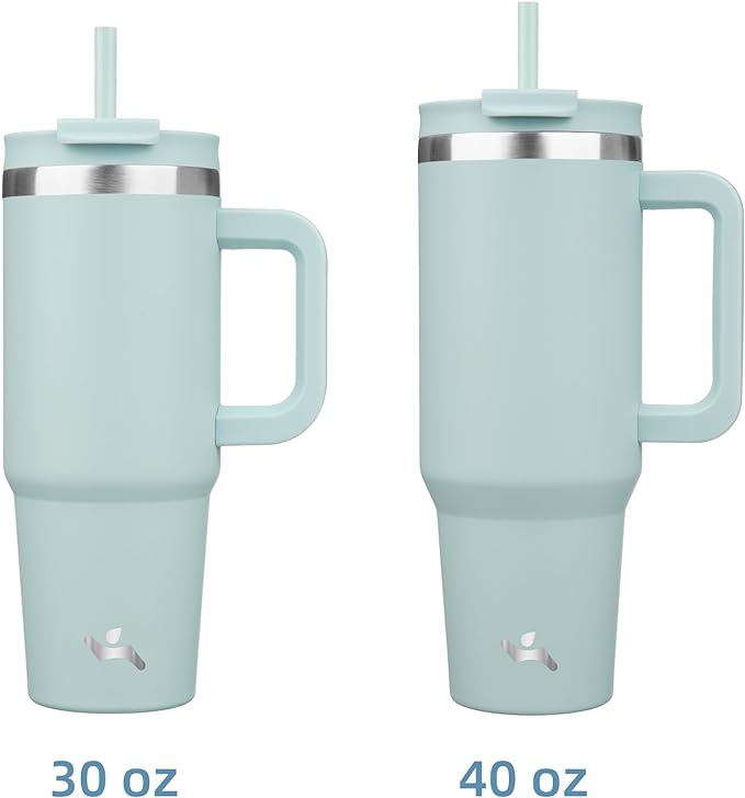 40 oz Tumbler with Handle and 2 Straws,2 in 1 Lid Insulated Water Bottle Stainless Steel Travel Coffee Mug,Blue Haze