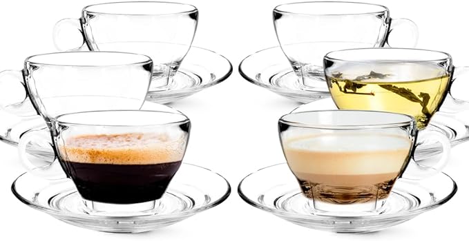 LEMONSODA Clear Large Glass Coffee Mug with Handles for Hot Beverages, Clear Mugs for Espresso, Tea, Cappucino, Latte, Juice (8.75 oz, 10.5 oz, 12 oz) (8.75 oz, Set of 12)