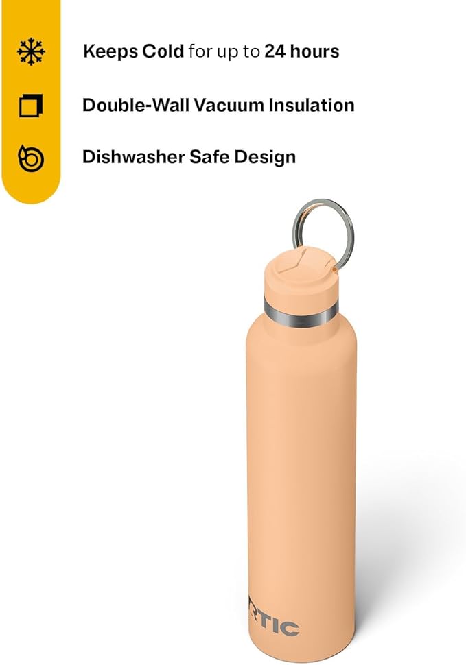 RTIC 26oz Journey Bottle Metal Stainless Steel Vacuum Insulated, BPA Free, Reusable, for Water, Hot and Cold Drinks, Travel, Sports, Camping, Peach Tea