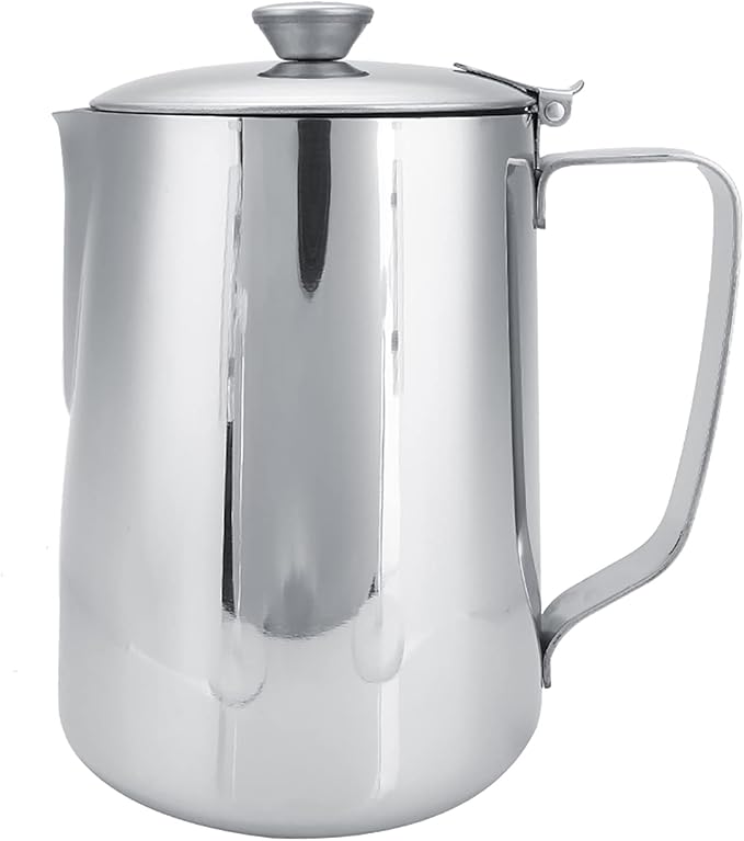 Stainless Steel Milk Frothing Pitcher, Stainless Steel Coffee Cup Mug Milk Frothing Pitcher Jug with Lid for Latte Coffee Art for Office Kitchen with handle(1000ML)