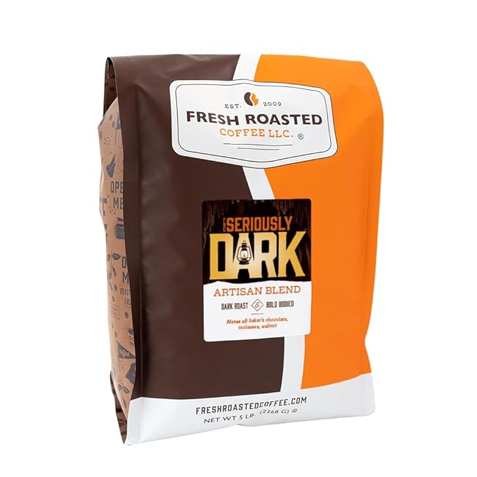 Fresh Roasted Coffee,Seriously Dark Artisan Blend,5 lb Dark Roast, Kosher, Ground