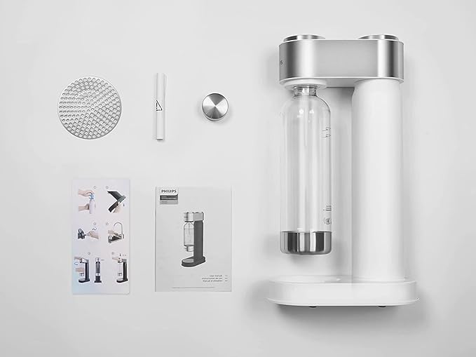 Philips ADD4902WHO/37 Stainless Sparkling Water Maker Soda Maker Machine for Home Carbonating with BPA free PET 1L Carbonating Bottle, Compatible with 60L CO2 Exchange Carbonator(NOT Included), White