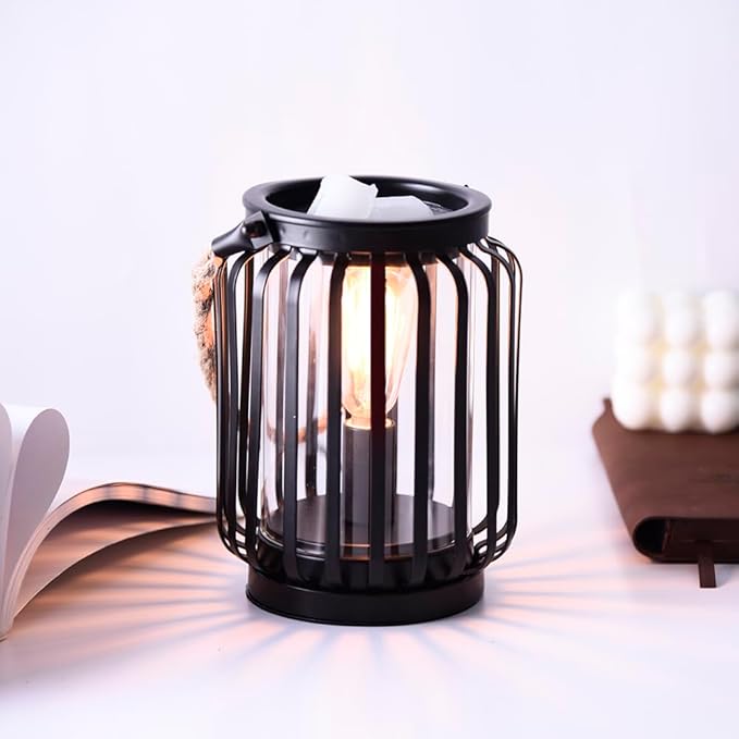 Electric Wax Warmer,Metal Wax Warmer,Rustic Candle Wax Burner for Aromatherapy Wax, Oil Burner,Fragrance,Home Decoration, Gifts (Lanterns), Black, HLBULB-002