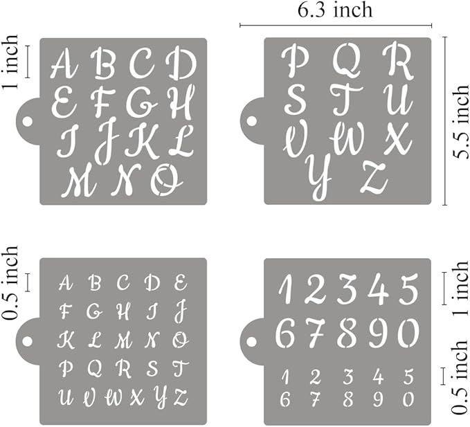 Alphabet Letter Stencils for Cookies Decorating - 16 Pack Letters Numbers Stencil Templates for Cakes Coffee Baking, Reusable Cursive Cookie Stencils for Wood Crafts Painting & Cake Coffee Airbrushing