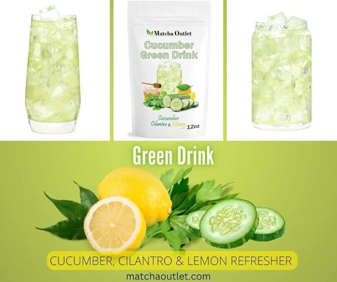 Green Drink Powder Cucumber Cilantro Honey Refresher Natural Superfood 12oz Great For Loaded Tea Bubble Tea