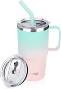 Sursip Kids Tumbler with Handle and Straw, 24 oz Stainless Steel Insulated Cpus for Boys Girls Leak-proof Lid Keep Cold Heat and Ice, Gifts for Kids Cups(Green/Pink-1 Pack)
