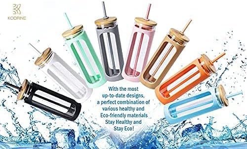 Kodrine 20oz Glass Tumbler with Straw and Lid, Iced Coffee Cups with Bamboo Lids, Glass Cups for Cold Drinks, Smoothie Cup with Silicone Sleeve for Travel, Work, BPA FREE-SpringGreen