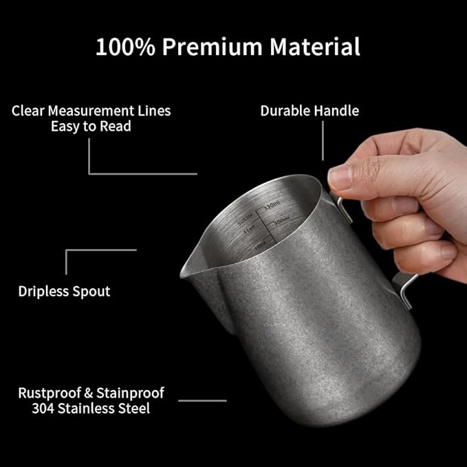 watchget Stainless Steel Milk Frothing Pitcher 12oz/350ml - Espresso Steaming Pitcher for Cappuccino, Latte Art, Coffee Machine Accessories Milk Jug Coffee Frother Cup, Matte Vintage