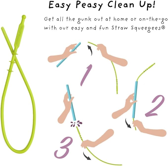 Wide Premium Reusable Silicone Drinking Straws + Patented Straw Squeegee - 9” Long With Curved Bend for 20 30 32 oz Tumblers Non Rubber, Flexible, Safe for Kids/Toddlers, Smoothie