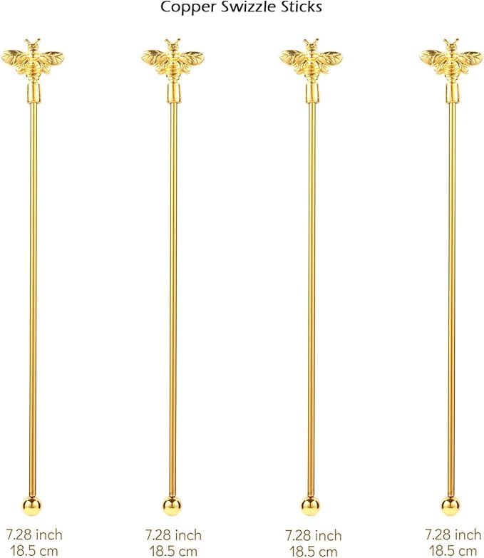 4Pcs Bumble Bee Cocktail Stirrers Swizzle Sticks Stainless Steel 7.5" Coffee Beverage Stir Sticks with Gold Decor Top for Mixing Cocktail, Hot Cocoa, Creamer