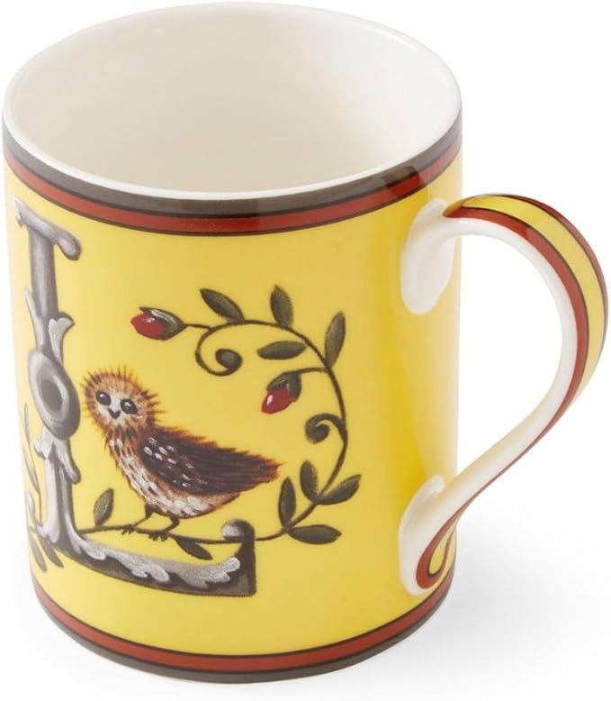 Spode Kit Kemp 12oz Mug, L lnitial - Fine China Coffee Cup with Floral Alphabet Design, Custom Letter Mug for Unique Gift Giving - Personalized Kitchen Drinkware, Dishwasher Safe & Stylish