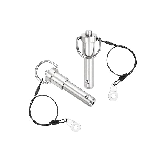 uxcell 1 Pcs Quick Release Pin, 1/2" x 2"(Dia. x L) Push-Button Ball Locking Pin 304 Stainless Steel Ring Handle Locking Pin with Wire for Audio Bimini Top Marine, Silver