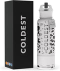 Coldest Insulated Water Bottle with Straw Lid - Stainless Steel Metal Insulated Bottle for Men & Women (Silver Leopard, 40 oz)
