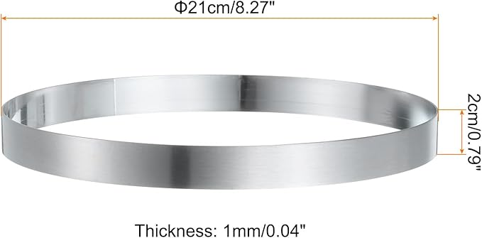 HARFINGTON Round Cake Ring 8.27 x 1 Inch Seamless Stainless Steel Pastry Mousse Dessert Ring Mirror Coating for Baking Cooking English Muffins Crumpet Making Tool