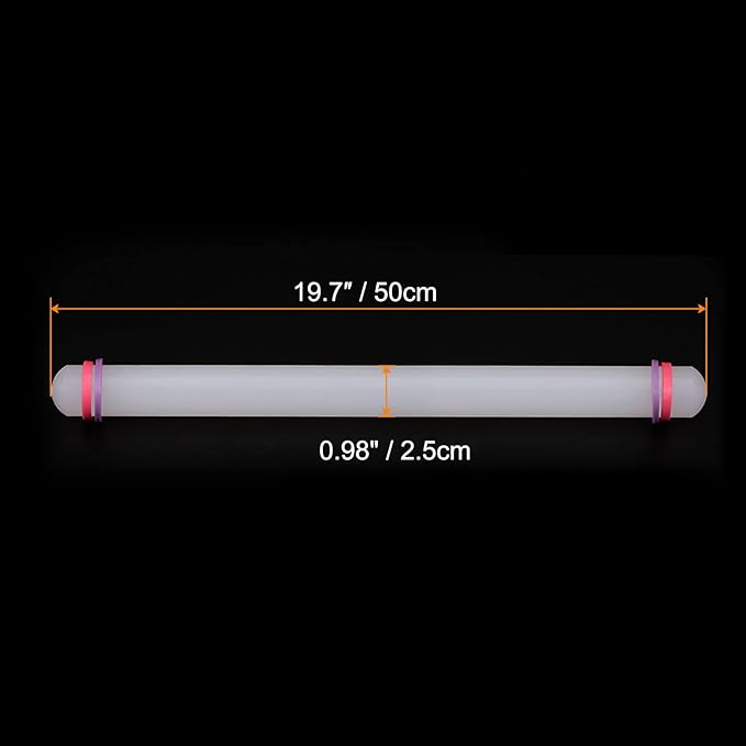 HARFINGTON Fondant Rolling Pin 20 Inch x 0.98 Inch Adjustable Guide Rings Non-Stick PP Plastic Fondant Roller Dough Roller Kitchen Decorating Tools for Cookie Pastry Pizza Clay