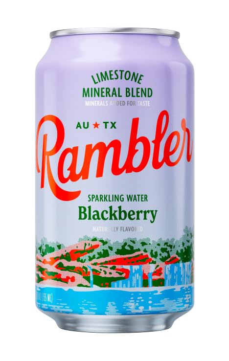 AUTX RAMBLER Sparkling Water, Texas Limestone Mineral Blend, Blackberry Flavor, 12-Ounce Cans, Three 8-Packs (24 Cans)
