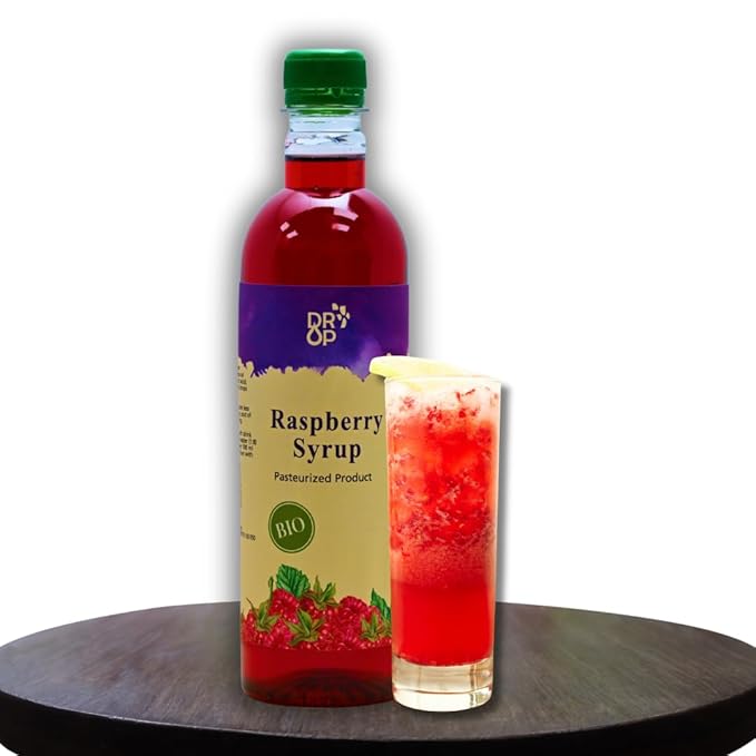 DROP Pure Organic Rasberry Flavor Bio Syrup-16.9oz (500ml), Natural 30% Concentrate Fruit Syrups,Great For Cocktails,Bevarages,Coffee,Shaved Ice and Ice-Cream,Gluten-Free, NON-GMO Snow Cone Syrup,
