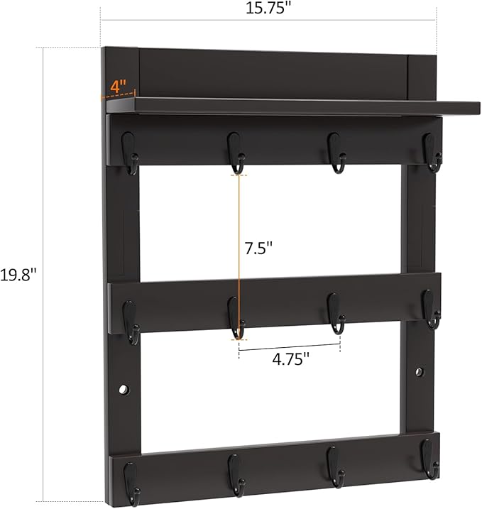 Mug Rack Wall Mounted, Coffee Cup Holder, Bamboo Mug Shelf with 12 Hooks for Home Kitchen Display and Collection