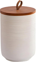 Food Storage Jar Strong Ceramic Storage Canisters with Airtight Wooden Lid,Kitchen Storage Containers for Serving Coffee Beans, Tea, Sugar, Salt, Spices (Medium white)