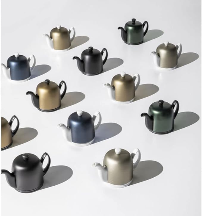 Salam Luxury French Tea Pot - Porcelain Teapot with Emerald Aluminum Cover, Ceramic Tea Kettle for Loose Tea, Removable Infuser, 4 Cup Capacity, 24oz - Emerald