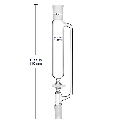 Labasics 100 ml Pressure Equalizing Addition Funnel, Borosilicate Glass Dropping Funnel 24/40 Joint with PTFE Stopcock for Laboratory
