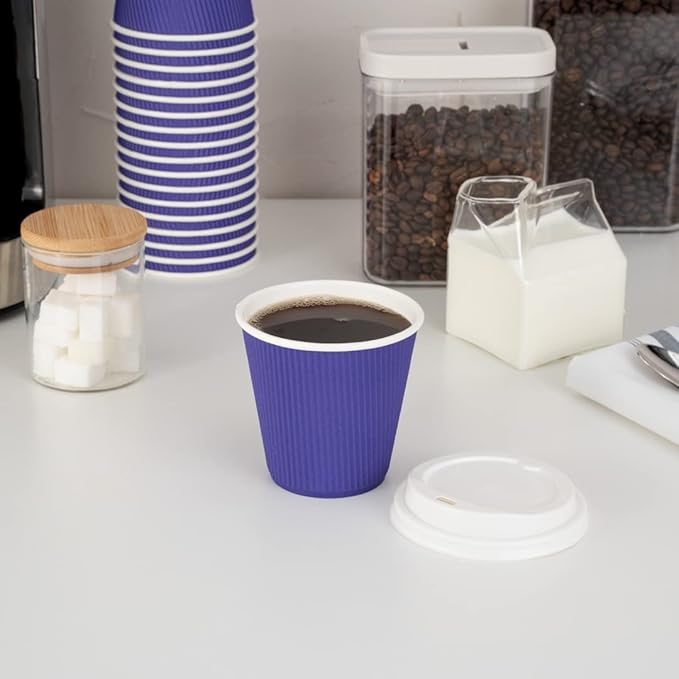 Restaurantware 8 Ounce Double Wall Disposable Coffee Cups, 500 Insulated Royal Purple Paper Tumblers with Ripple Wall Design, Lids Sold Separately for Hot Drinks like Tea, Hot Chocolate, and More