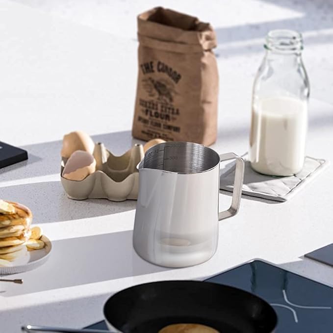 homEdge Espresso Steaming Pitchers 12 OZ / 350ml, Stainless Steel Frothing Pitcher with Measurement Scale