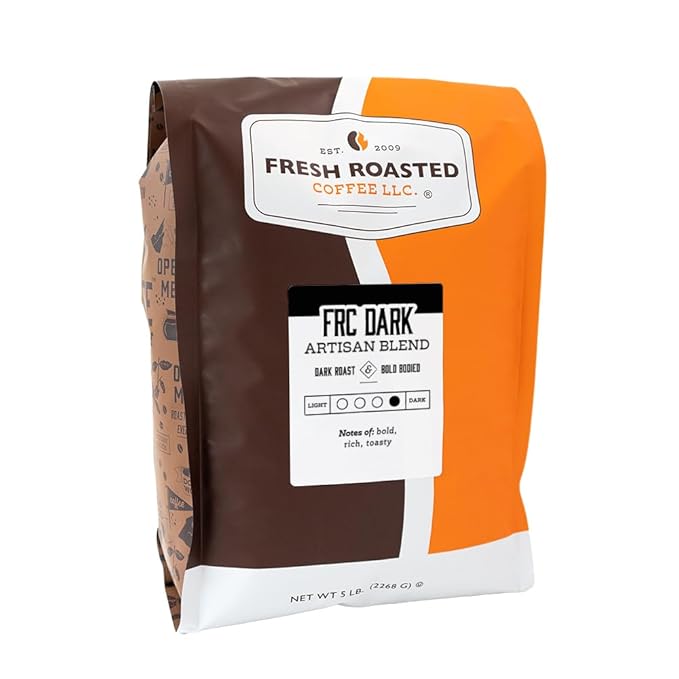 Fresh Roasted Coffee, FRC Dark Roast Blend, 5 lb (80 oz), Kosher, Whole Bean