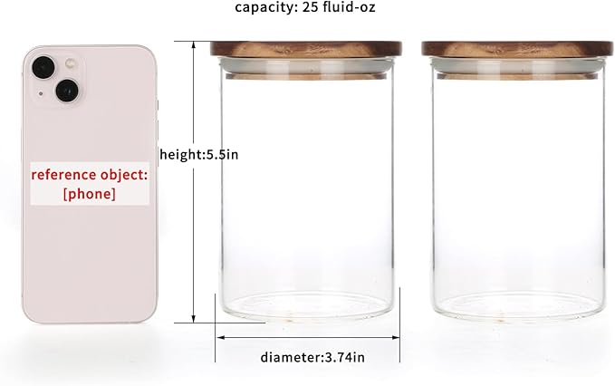 KKC HOME ACCENTS Airtight Glass Loose Tea Storage Container For Loose Leaf Tea,Ground Coffee,Glass Storage Jar with Airtight Acacia Wood Lids,Sealed Jars,25 Fl oz