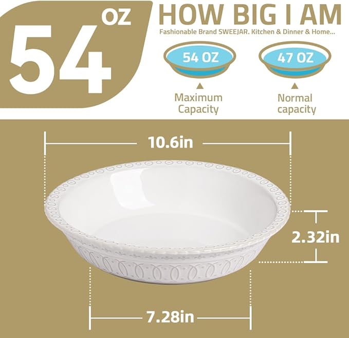 Sweejar Ceramic Pie Dish - Round Non-Stick Baking Pan for Dinner & Dessert, 10 Inches (Blue)