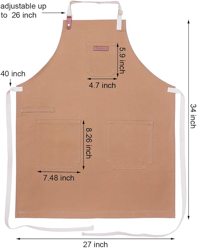 Kitchen Apron, Mens Womens Professional Chef Bib Apron for Cooking Grill BBQ, Cotton with Pockets Towel Loop and Adjustable Neck Straps