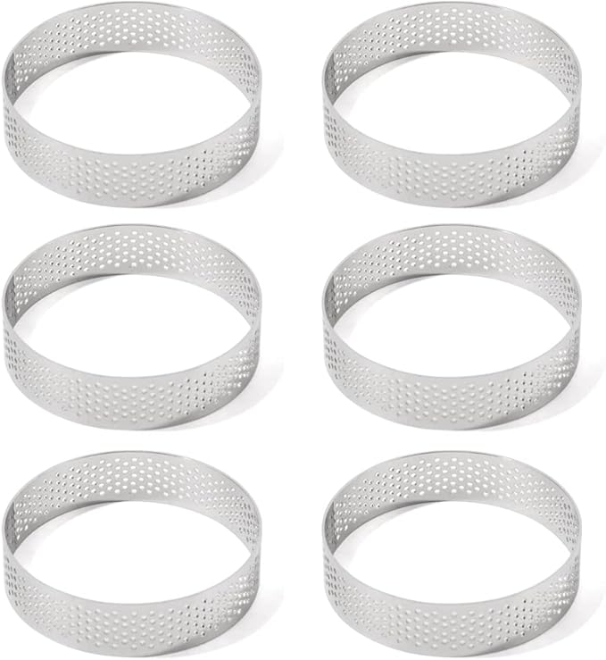 Guowall Stainless Steel Round Tart Ring Metal Perforated Cake Mold Pastry Molud for Circle Tartlet French Dessert Small Fruit Tarte Crust (6pcs)