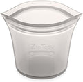 Zip Top Reusable Food Storage Bags | Short Cup [Gray] | Silicone Meal Prep Container | Microwave, Dishwasher and Freezer Safe | Made in the USA