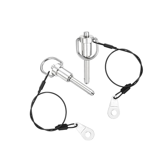 uxcell 1 Pcs Quick Release Pin, 1/4" x 1"(Dia. x L) Push-Button Ball Locking Pin 304 Stainless Steel Ring Handle Locking Pin with Wire for Audio Bimini Top Marine, Silver