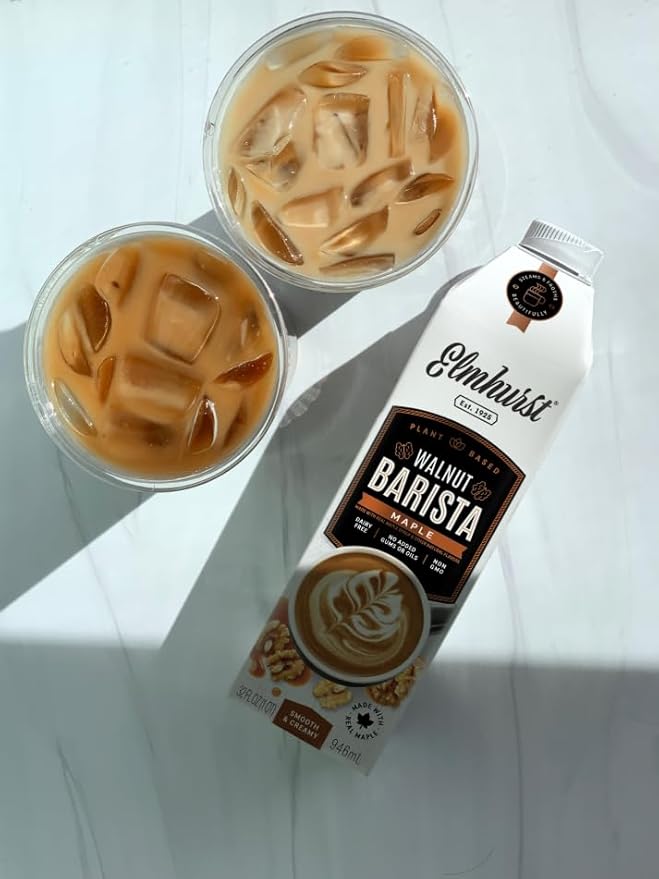 Elmhurst 1925 Maple Walnut Milk Barista Edition – 32 Ounce (Pack of 6) Plant-Based, Extra Creamy, Vegan, Dairy-Free, Non-GMO, Kosher, Sweetened with Real Maple Syrup for Flavorful Lattes & Iced Drinks