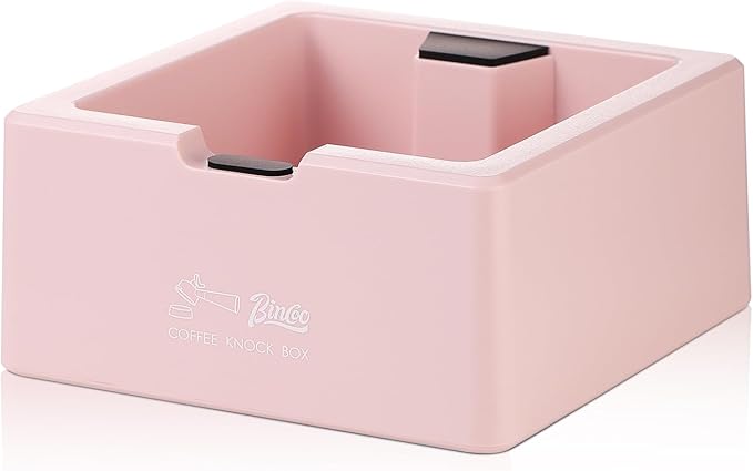 Bincoo Square Espresso knock Box 16cm /6.3 Inch Barista Style Coffee Knock Box for Grounds with Anti-Slip Base, Multi-functional Sturdy Espresso Dump Bin for Home/Office. (pink)