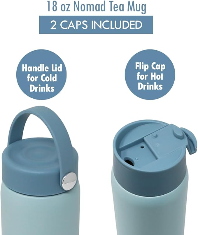 MIRA 18 oz Tea Infuser Thermos - Stainless Steel Travel Bottle with Removable Strainer for Loose Leaf Tea - Insulated Hot & Cold Brew Steeper - Pearl Blue