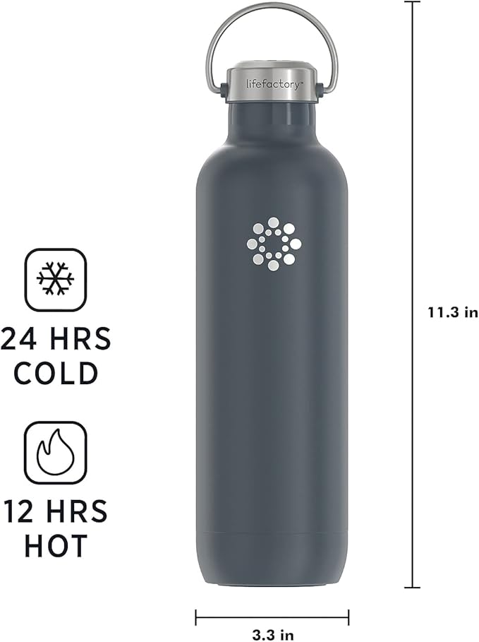 Lifefactory 32-Ounce Stainless Steel Vacuum-Insulated Sport Bottle, Carbon