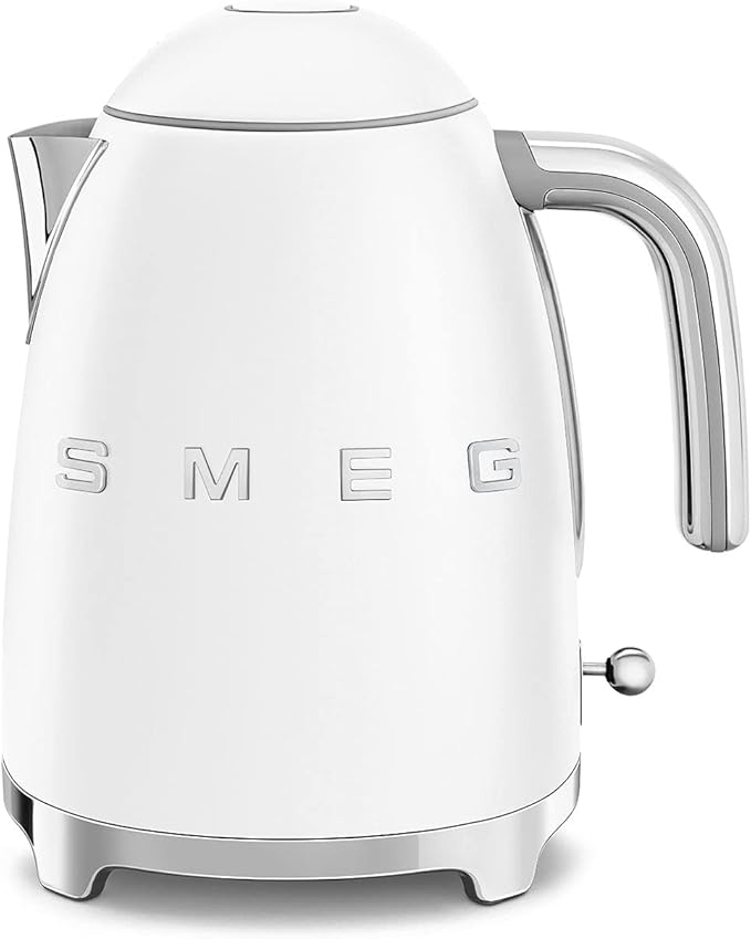 SMEG 50's Retro Style 7 Cup Electric Water Kettle with Automatic Shutoff, Removable Base, and Water Indicator, KLF03WHUS, White