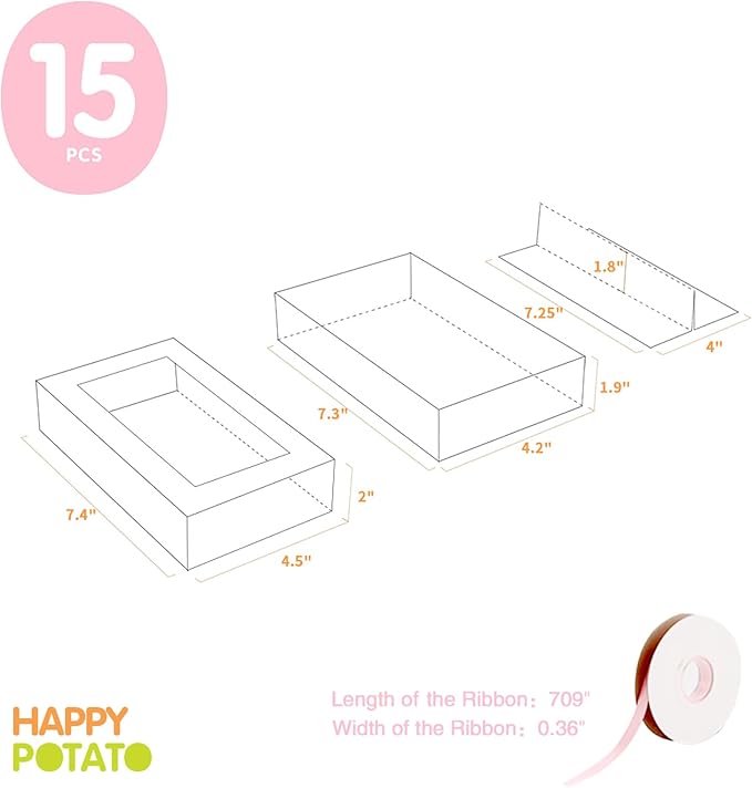 HAPPY POTATO 15 Pack Macaron Boxes for 12, 7.2×4×1.9 Inches, Macarons Packaging Boxes, Pink Macaron Gift Box with Window