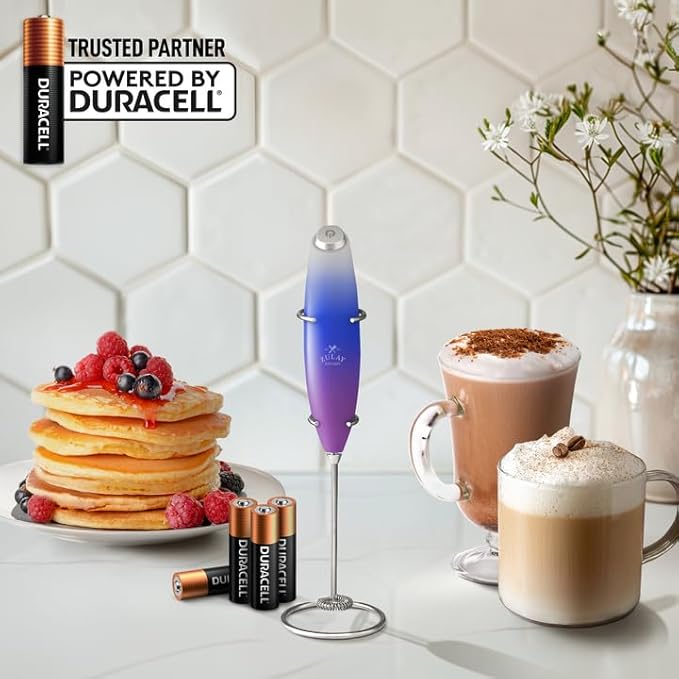 Zulay Kitchen Powerful Milk Frother Wand With 4 AA Duracell Batteries - Ultra Fast Handheld Drink Mixer - Electric Whisk Foam Maker for Coffee, Lattes, Cappuccino, Matcha & Creamer -