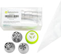 Restaurantware Pastry Tek Russian Piping Tips Set 21 Piece Durable Cake Decorating Kit - 10 Piping Tips 10 Piping Bags Stainless Steel Piping Bags And Tips Set 1 Tri-Color Coupler