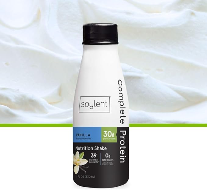 Soylent Vanilla High Protein Shake, 30g Complete Protein, Vegan, Dairy Free and 0g Sugar, Ready to Drink Protein Drinks, 11 Oz, 24 Pack